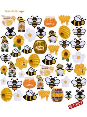 48 Bee Iron On Patches - Embroidered Appliques for DIY Crafts Clothing Repair